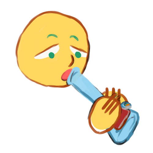 a softly lined image of a person lighting a bong, represented by a floating head and hands holding a bong. their mouth is open as they hold the mouthpiece next to it and they're holding a lighter next to the bowl of the bong.